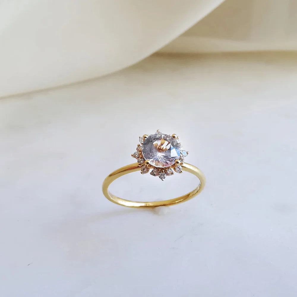 18K White Sapphire Diamond Snowflake Ring