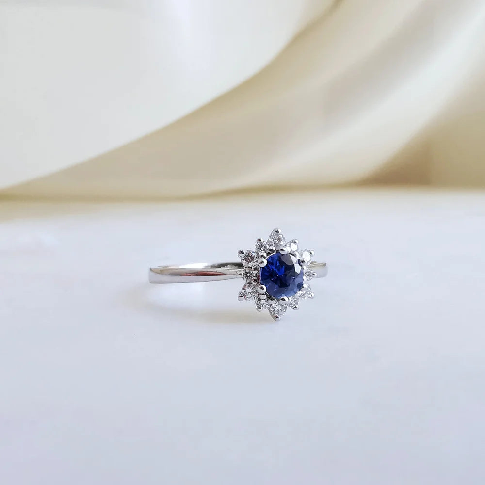 18K Ceylon Sapphire with Snowflake Diamond Ring