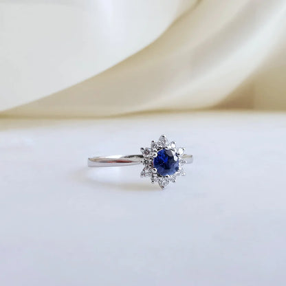 18K Ceylon Sapphire with Snowflake Diamond Ring