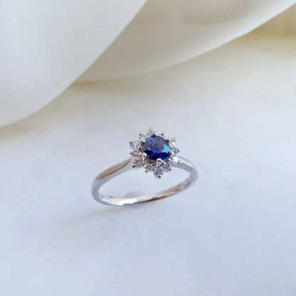 18K Ceylon Sapphire with Snowflake Diamond Ring
