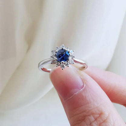 18K Ceylon Sapphire with Snowflake Diamond Ring