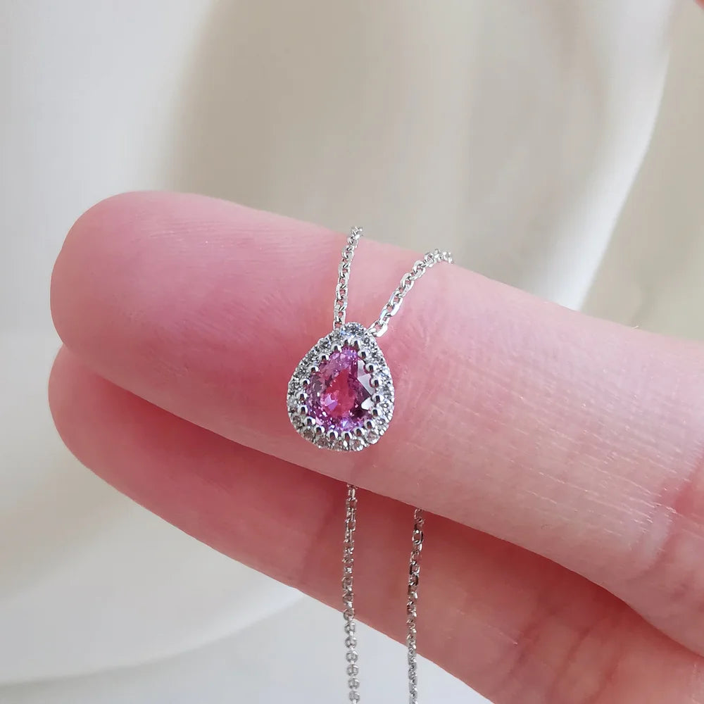 18K Floating Pear Pink Sapphire Necklace