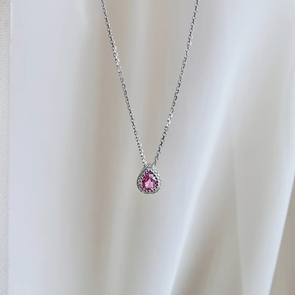 18K Floating Pear Pink Sapphire Necklace