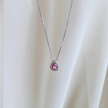 18K Floating Pear Pink Sapphire Necklace