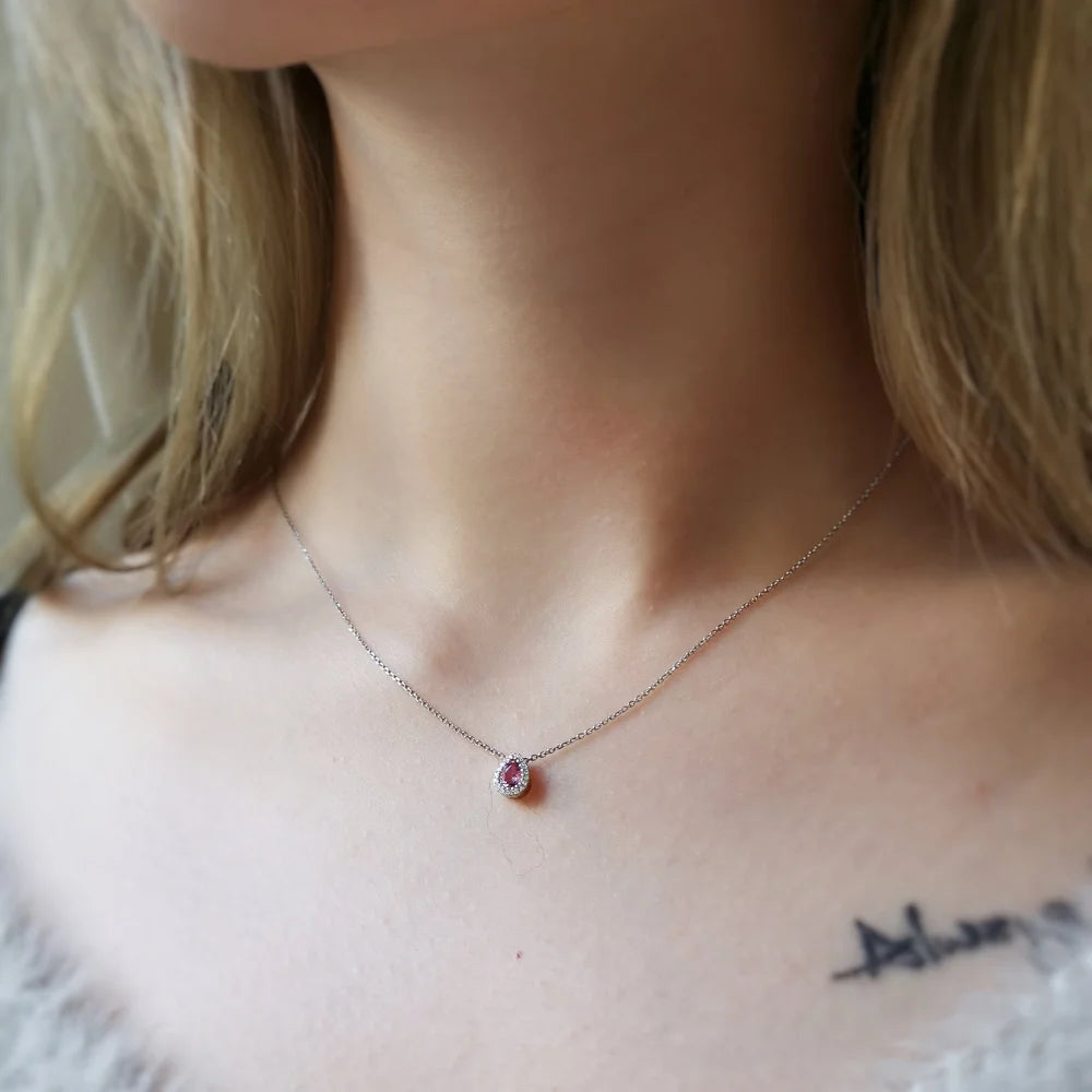 18K Floating Pear Pink Sapphire Necklace
