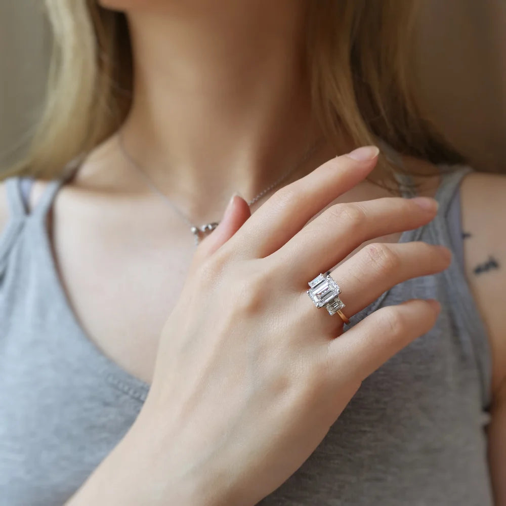 18K Kelly Emerald Cut Moissanite Ring