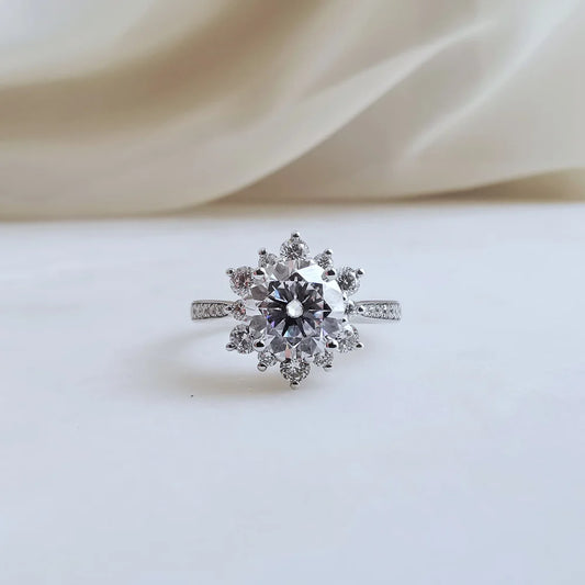 18K Snowflake Moissanite Ring with Diamond Band