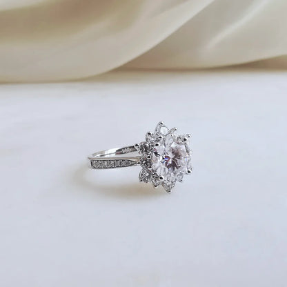 18K Snowflake Moissanite Ring with Diamond Band
