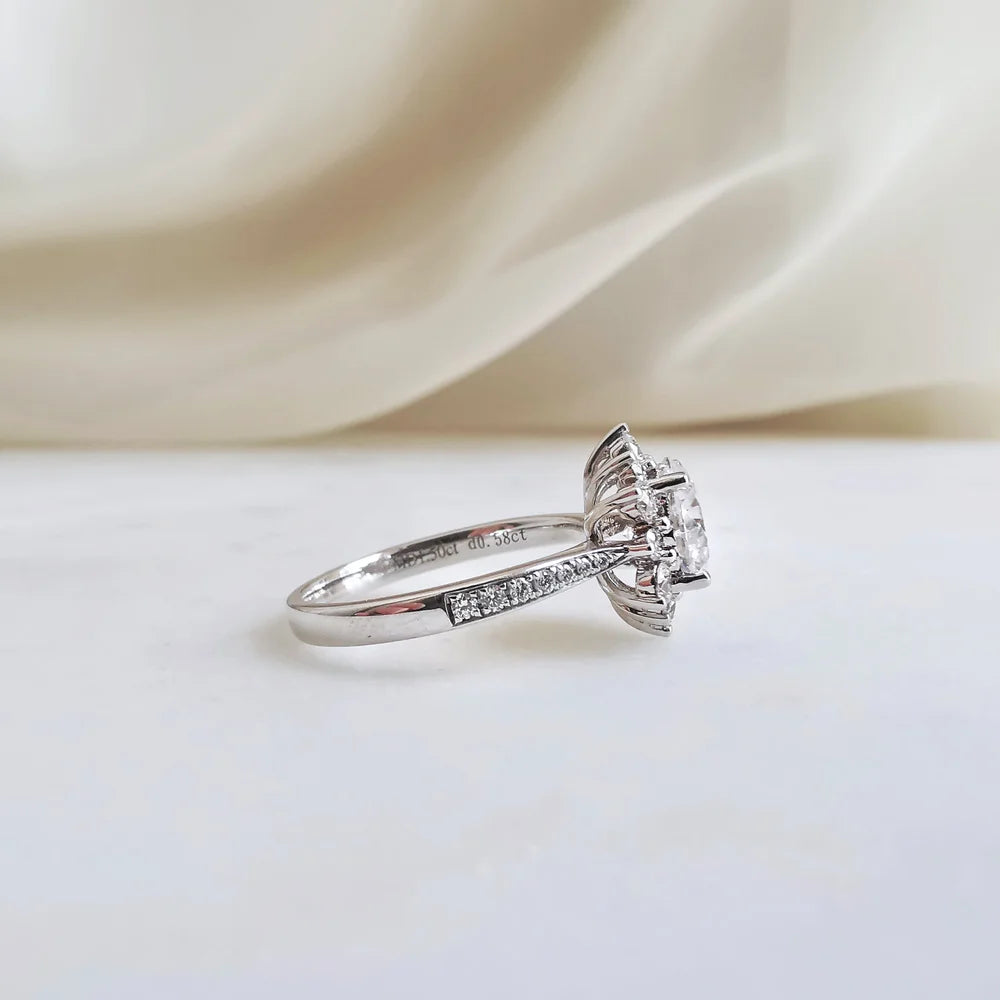 18K Snowflake Moissanite Ring with Diamond Band
