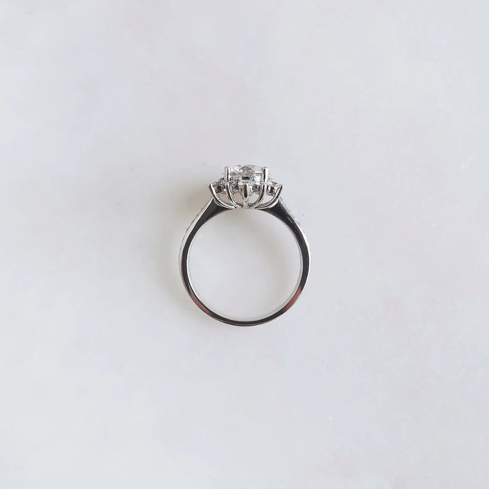 18K Snowflake Moissanite Ring with Diamond Band