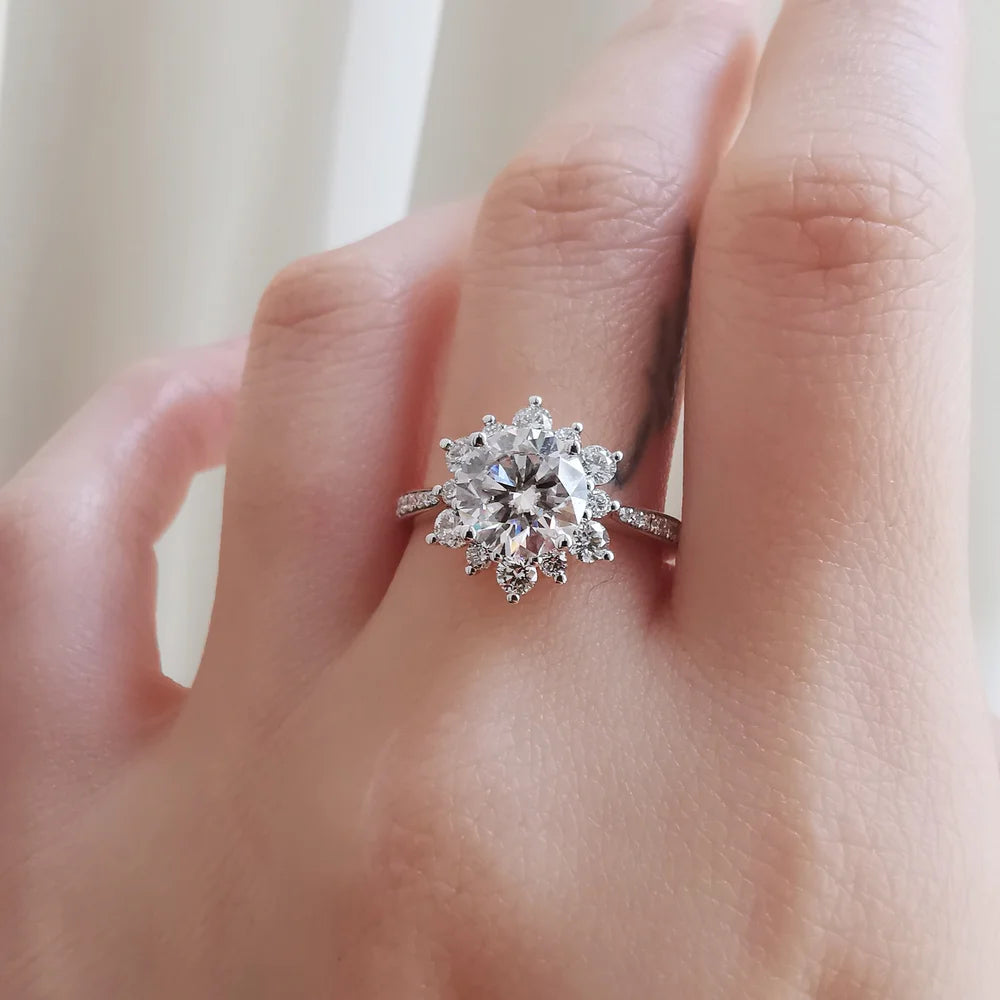 18K Snowflake Moissanite Ring with Diamond Band
