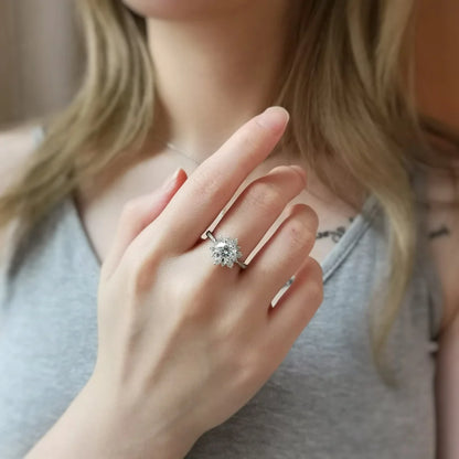 18K Snowflake Moissanite Ring with Diamond Band