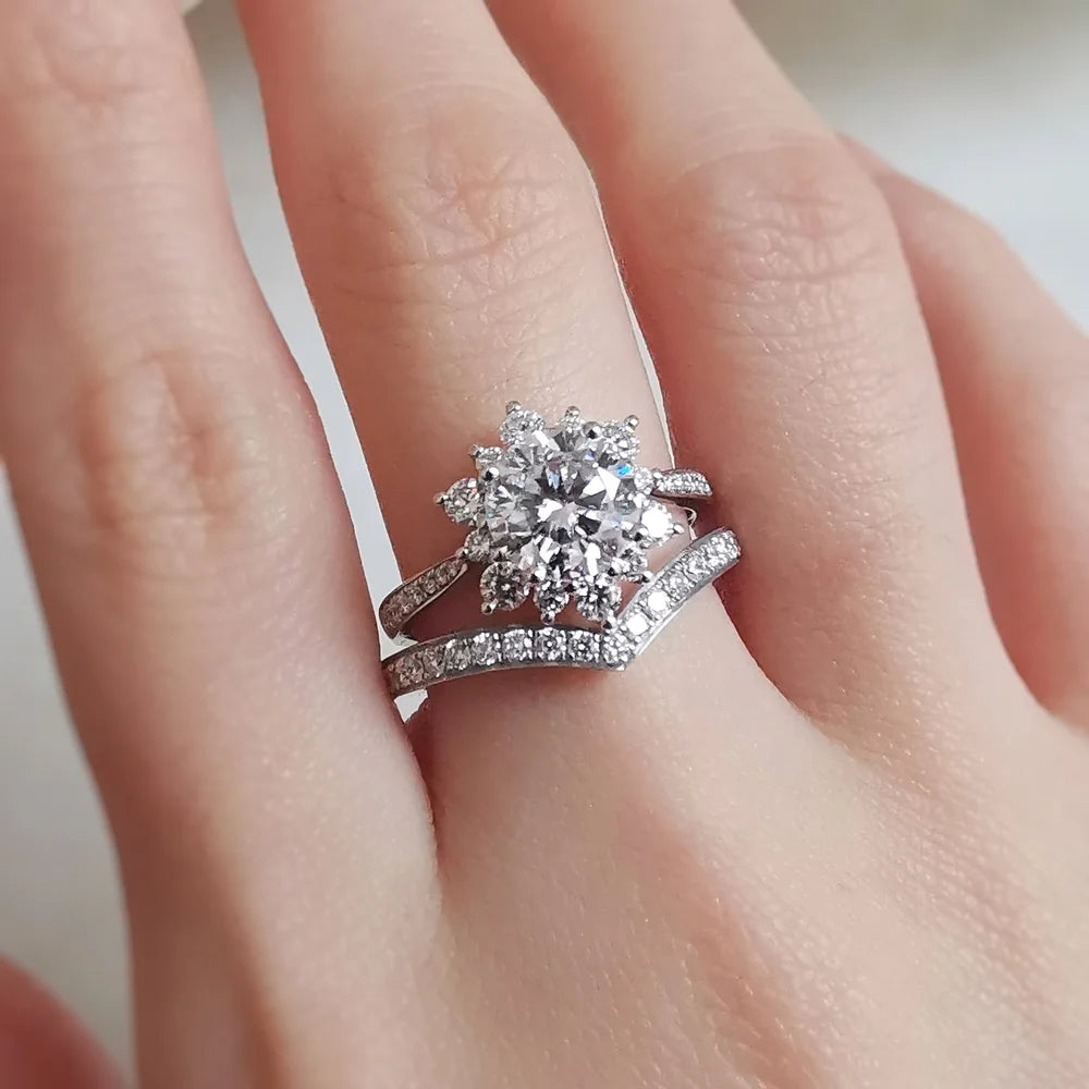 18K Snowflake Moissanite Ring with Diamond Band