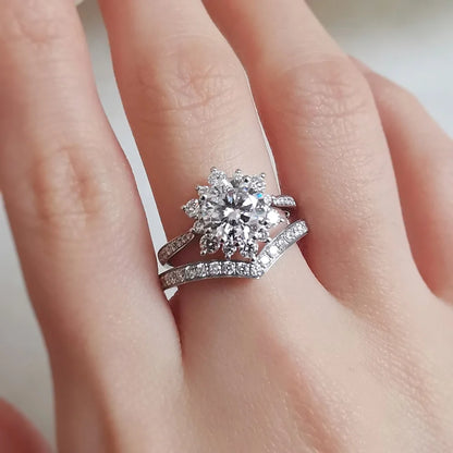 18K Snowflake Moissanite Ring with Diamond Band