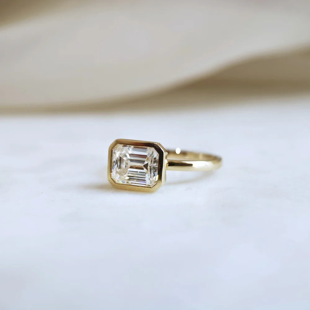 14K Aubrey Emerald Cut Moissanite Ring