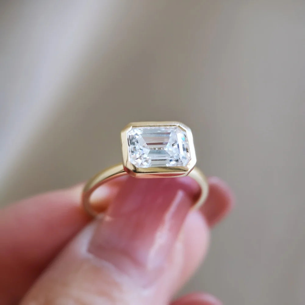 14K Aubrey Emerald Cut Moissanite Ring