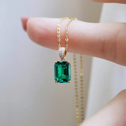 14K Cascade Lab-Emerald Pendant with Diamond