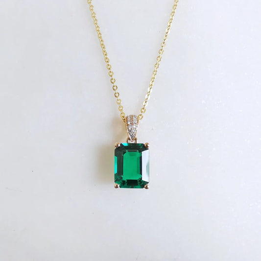 14K Cascade Lab-Emerald Pendant with Diamond