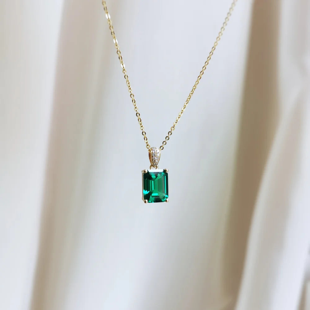 14K Cascade Lab-Emerald Pendant with Diamond