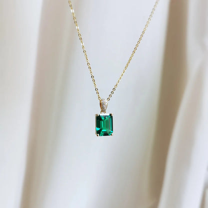 14K Cascade Lab-Emerald Pendant with Diamond