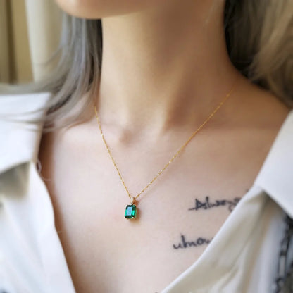 14K Cascade Lab-Emerald Pendant with Diamond