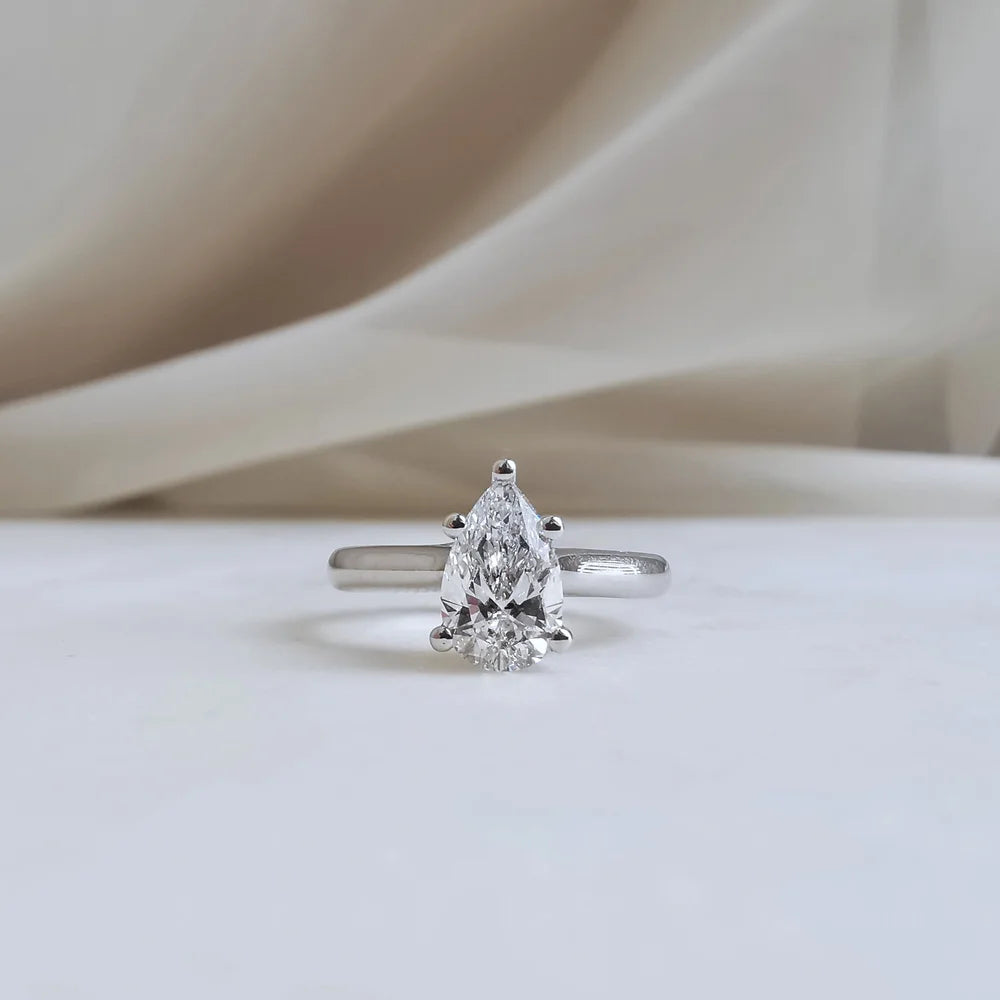 18K Raindrop Cathedral Lab Diamond Engagement Ring