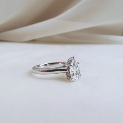 18K Raindrop Cathedral Lab Diamond Engagement Ring