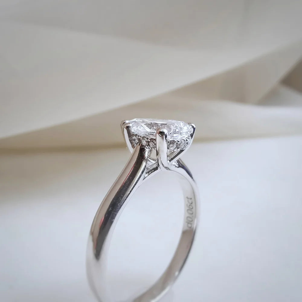 18K Raindrop Cathedral Lab Diamond Engagement Ring