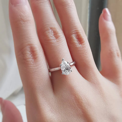 18K Raindrop Cathedral Lab Diamond Engagement Ring