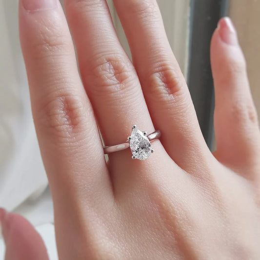 18K Raindrop Cathedral Lab Diamond Engagement Ring