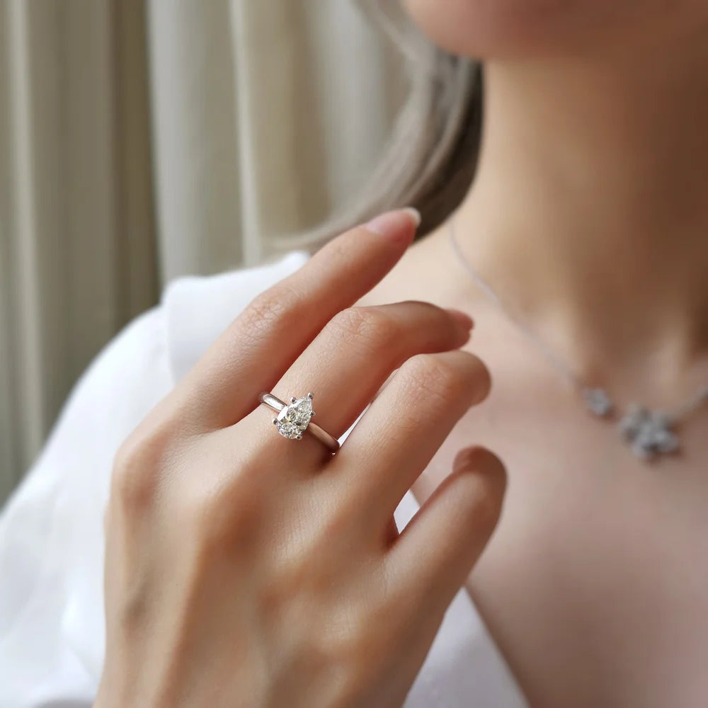 18K Raindrop Cathedral Lab Diamond Engagement Ring