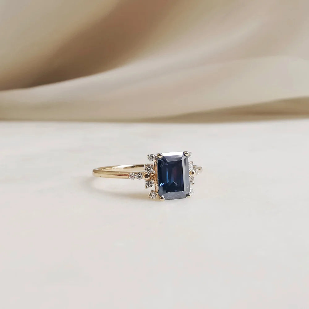 14K Alevin Blue Moissanite Ring