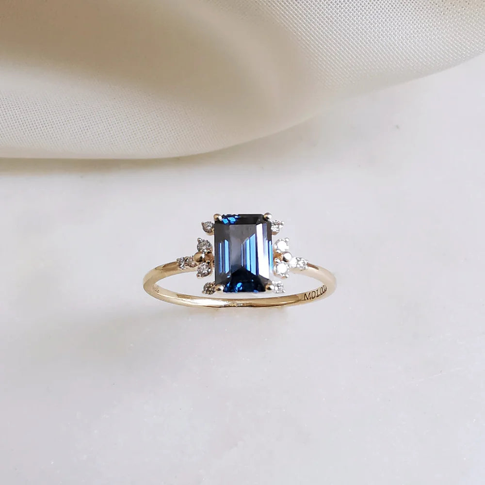 14K Alevin Blue Moissanite Ring