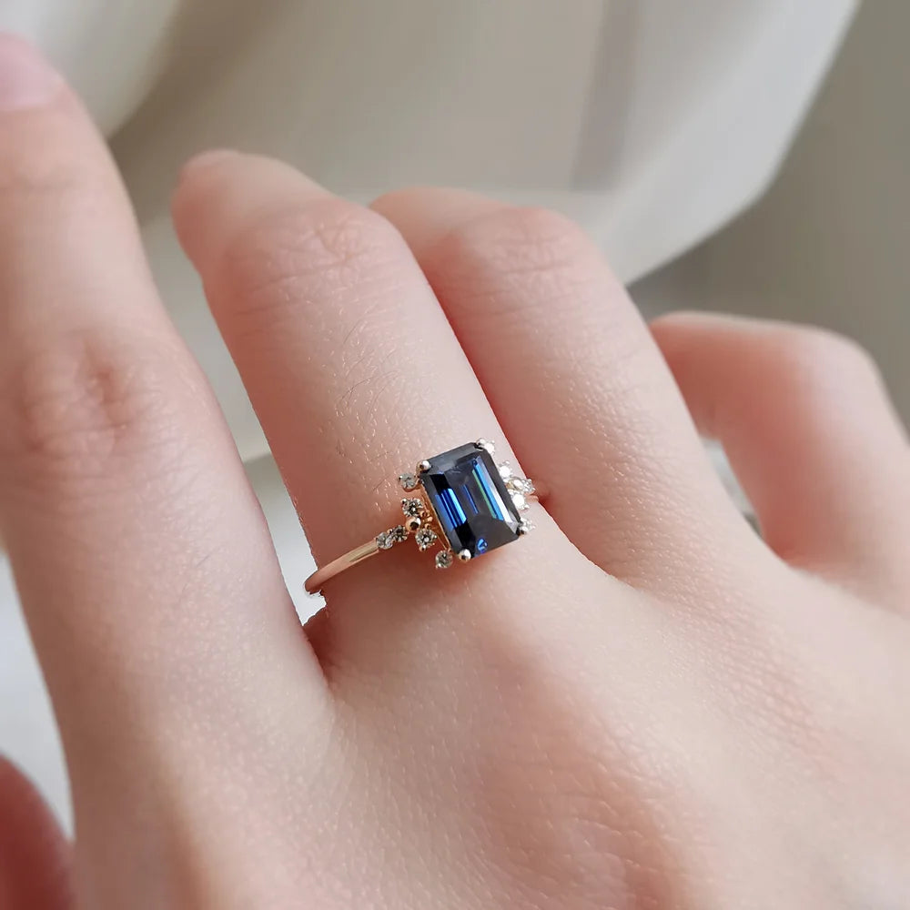14K Alevin Blue Moissanite Ring