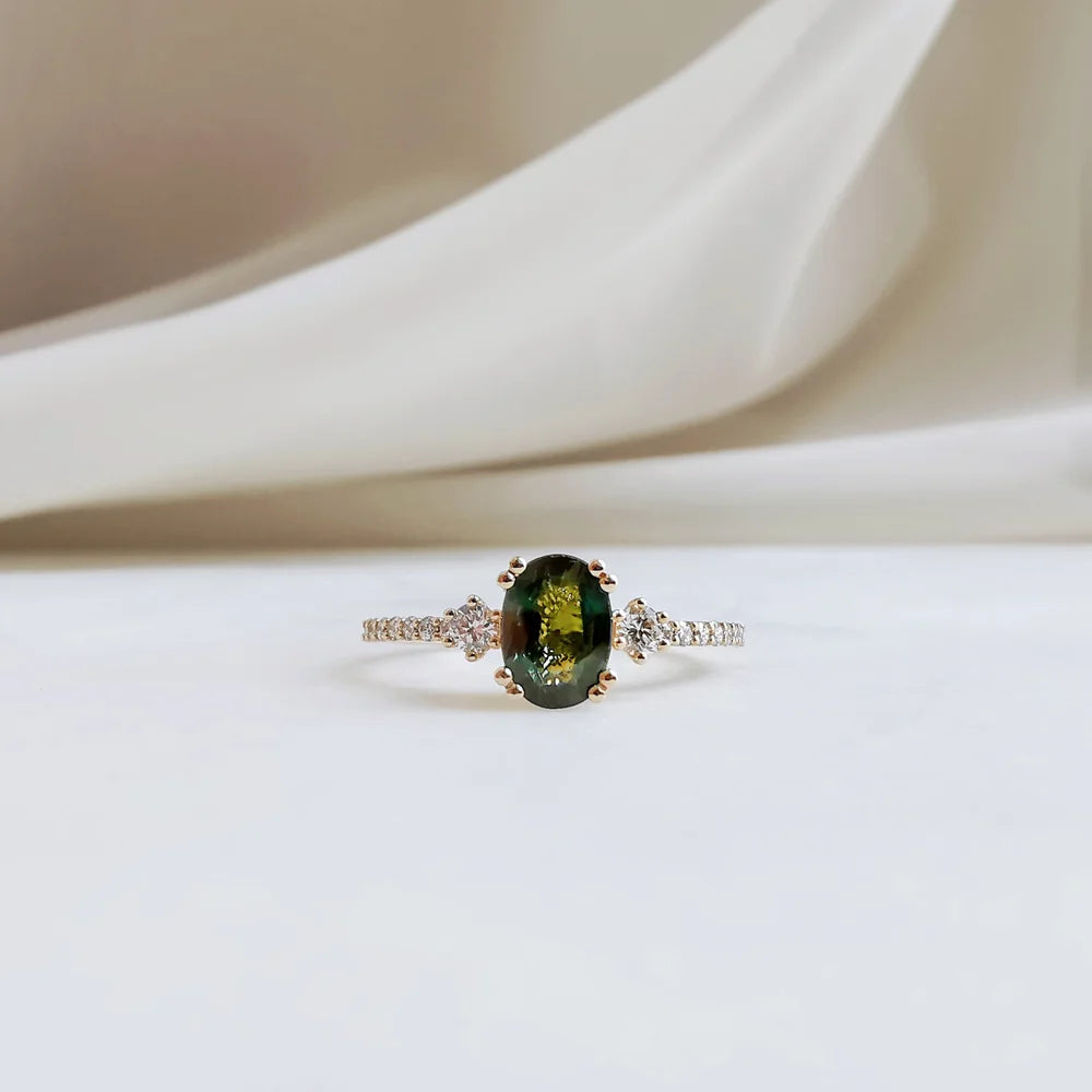 Elea Oval Green Sapphire and Diamond Ring