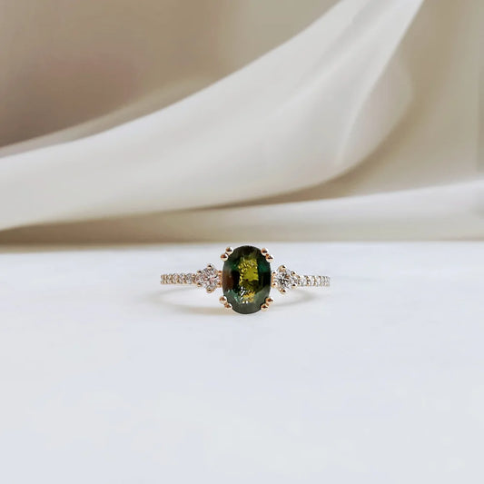 Elea Oval Green Sapphire and Diamond Ring
