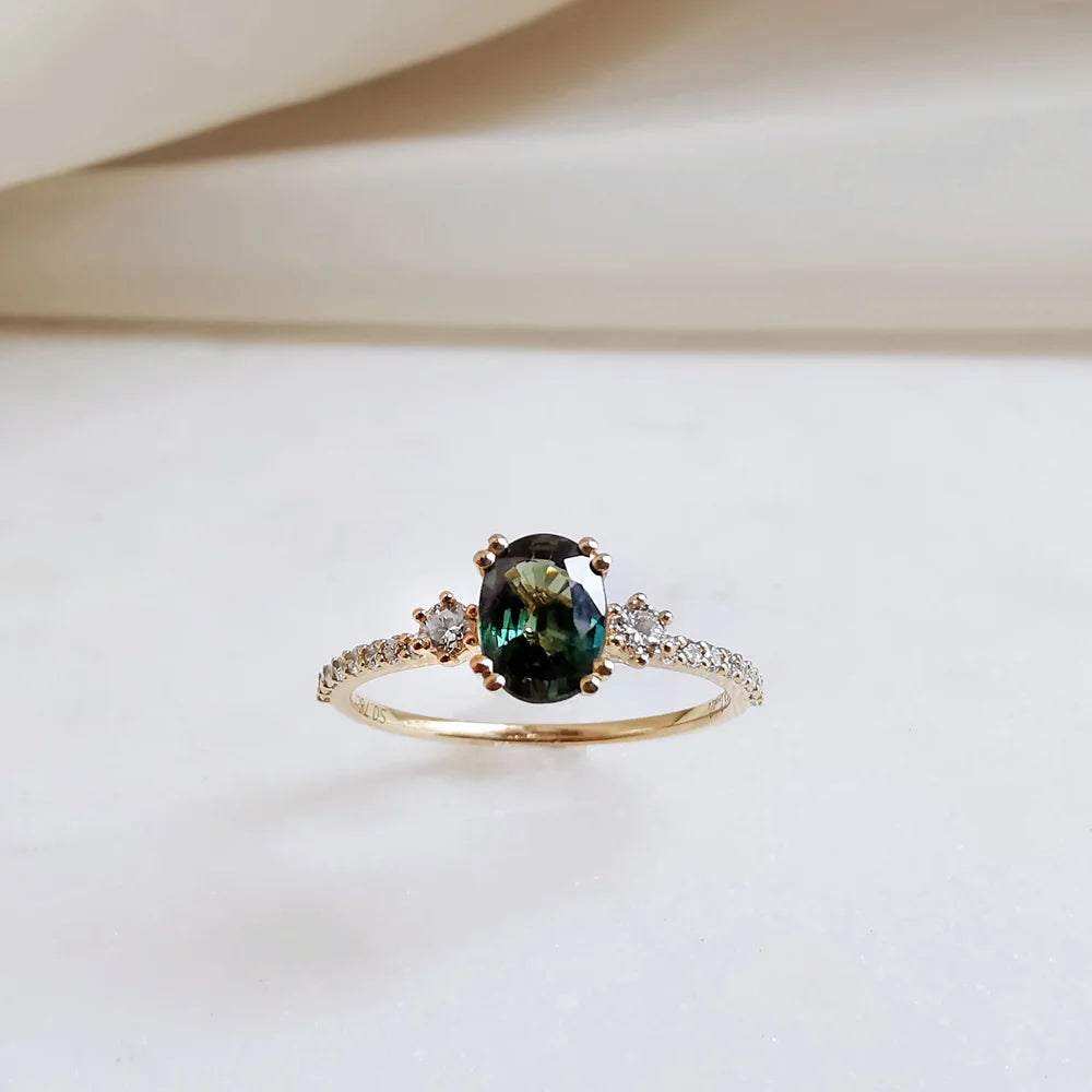 Elea Oval Green Sapphire and Diamond Ring
