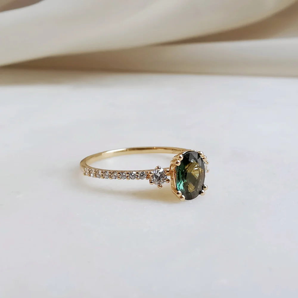 Elea Oval Green Sapphire and Diamond Ring
