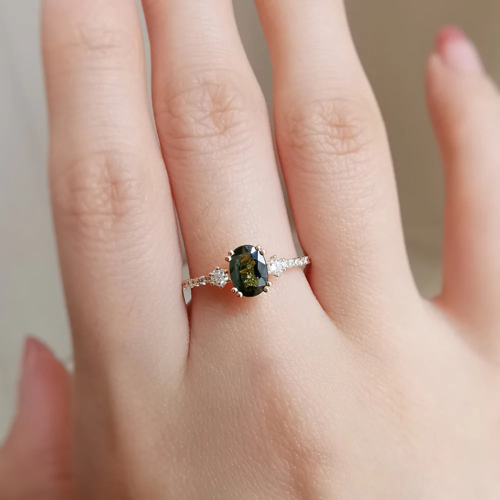 Elea Oval Green Sapphire and Diamond Ring