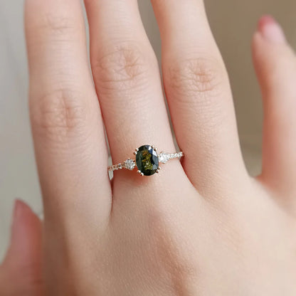 Elea Oval Green Sapphire and Diamond Ring