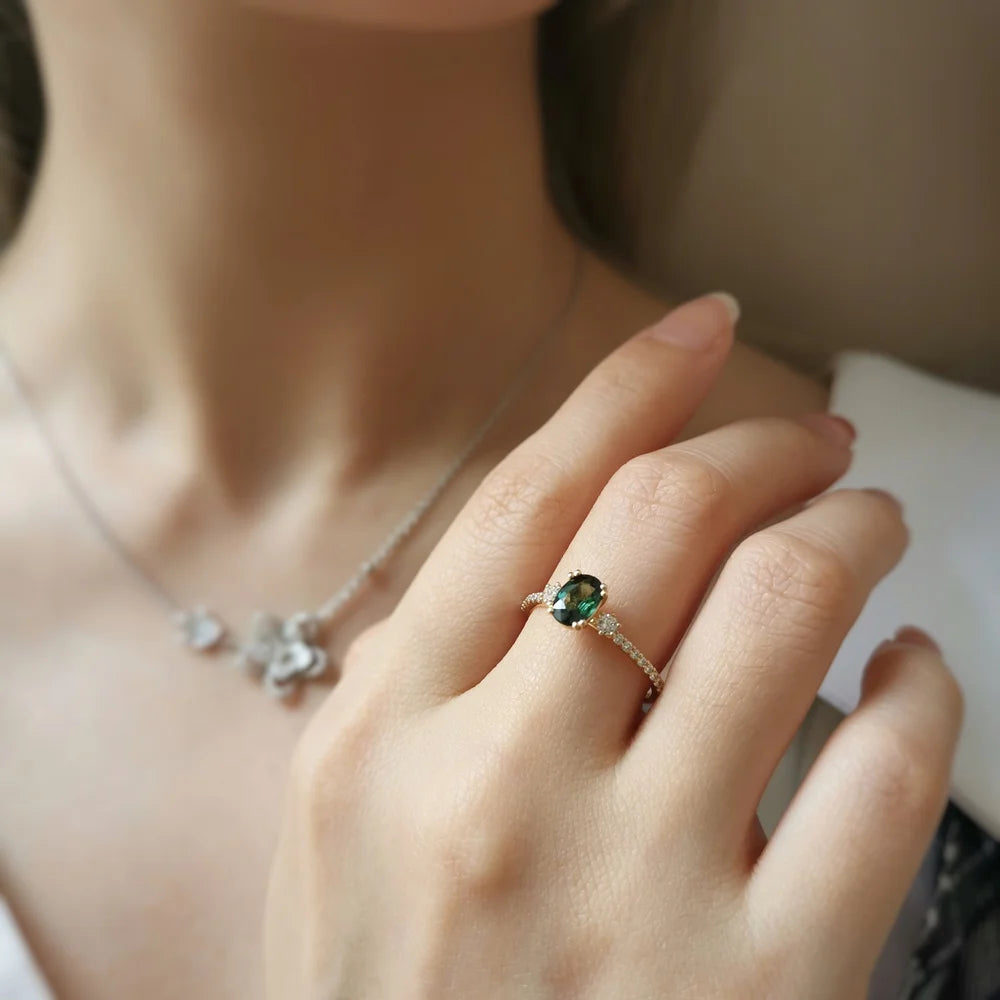 Elea Oval Green Sapphire and Diamond Ring