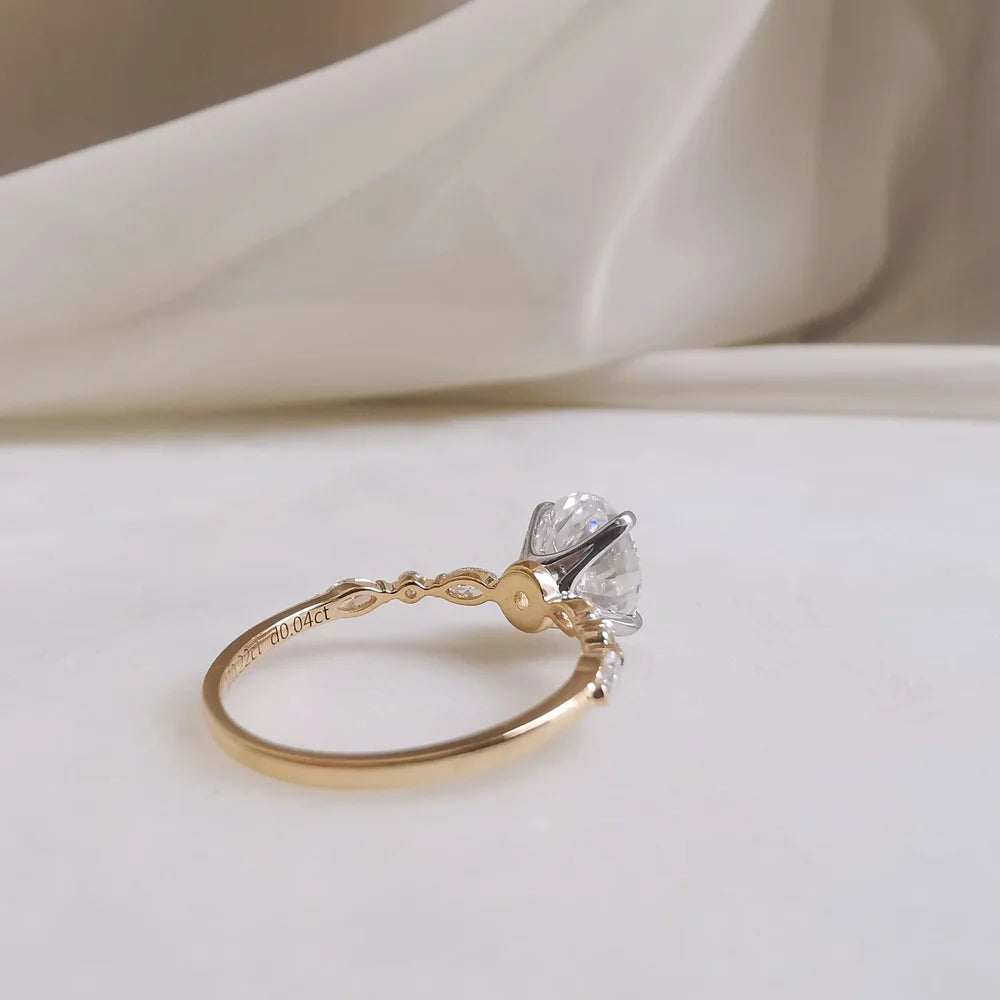 18K Peyton Solitaire Oval Moissanite Ring with Round & Marquise Band