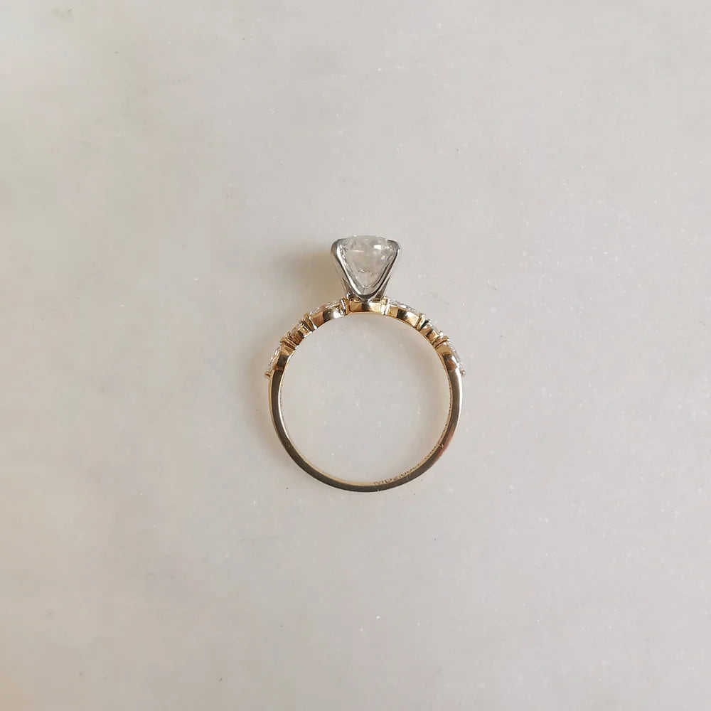 18K Peyton Solitaire Oval Moissanite Ring with Round & Marquise Band