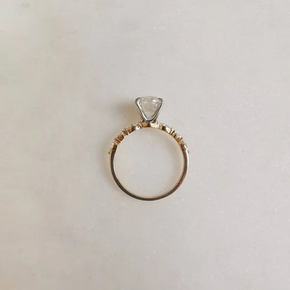 18K Peyton Solitaire Oval Moissanite Ring with Round & Marquise Band