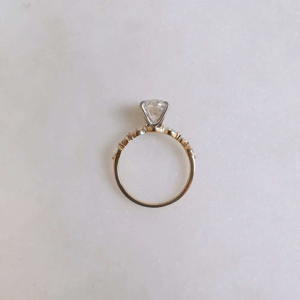 18K Peyton Solitaire Oval Moissanite Ring with Round & Marquise Band