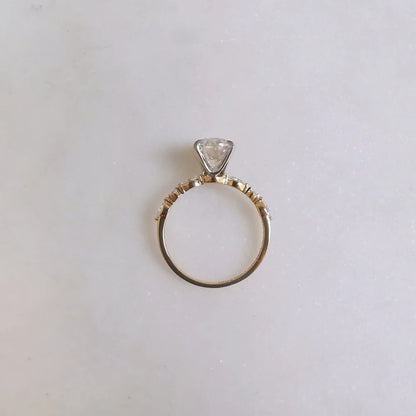 18K Peyton Solitaire Oval Moissanite Ring with Round & Marquise Band