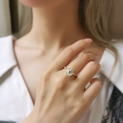 18K Peyton Solitaire Oval Moissanite Ring with Round & Marquise Band