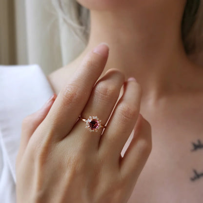 18K Snowflake Pink Tourmaline Ring