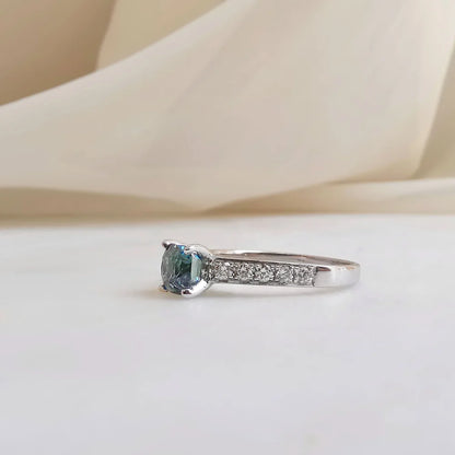 18K Emileigh Teal Cushion Green Sapphire Ring