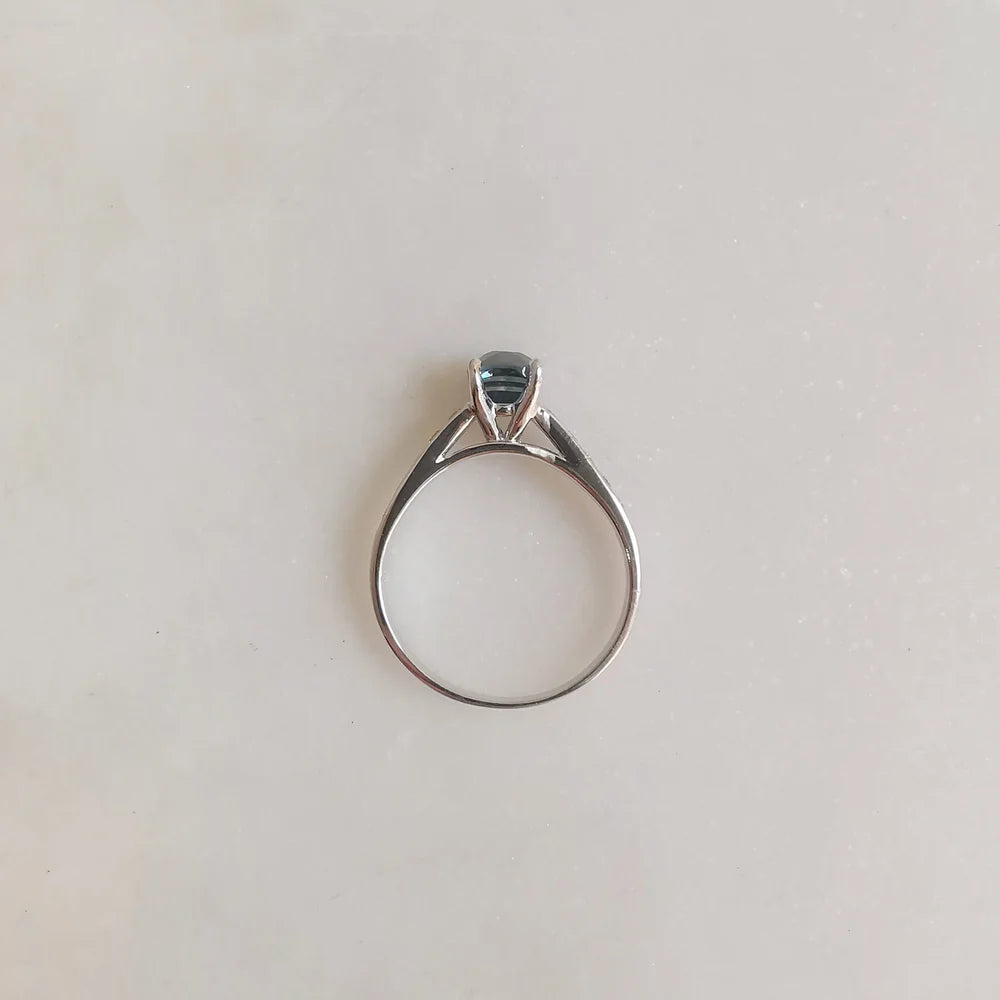 18K Emileigh Teal Cushion Green Sapphire Ring
